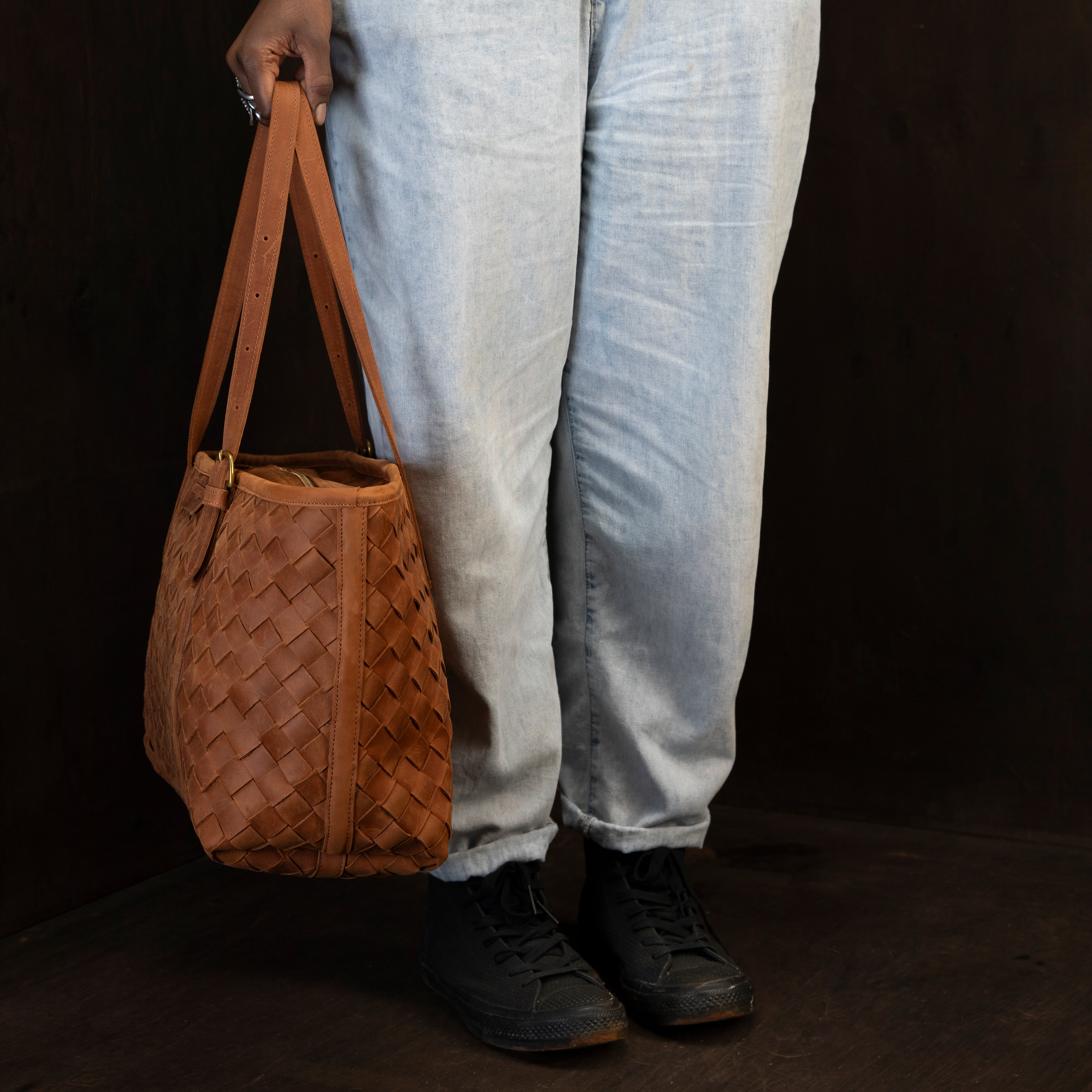 Pull-up Leather Weaved Tote