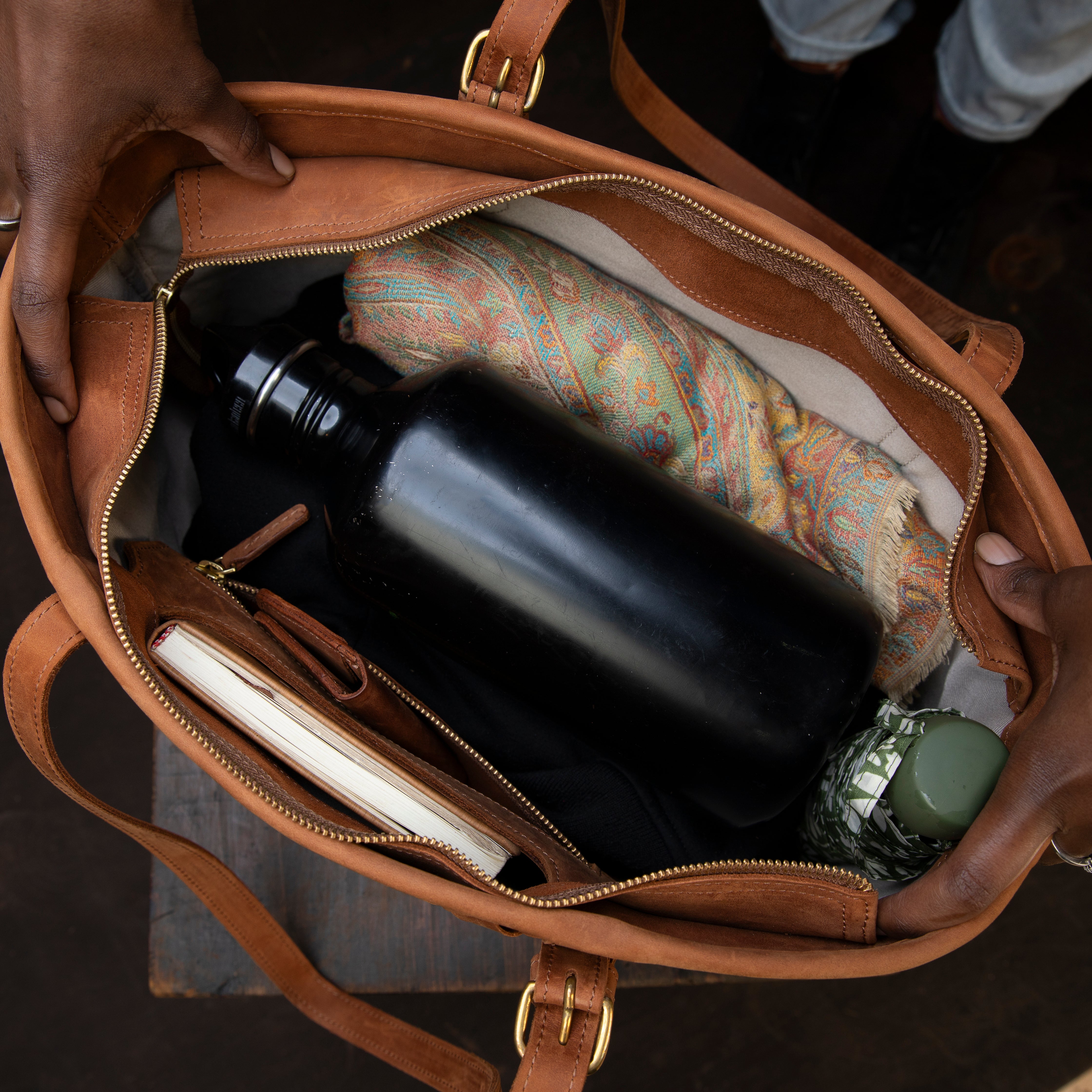 Pull-up Leather Woven Tote