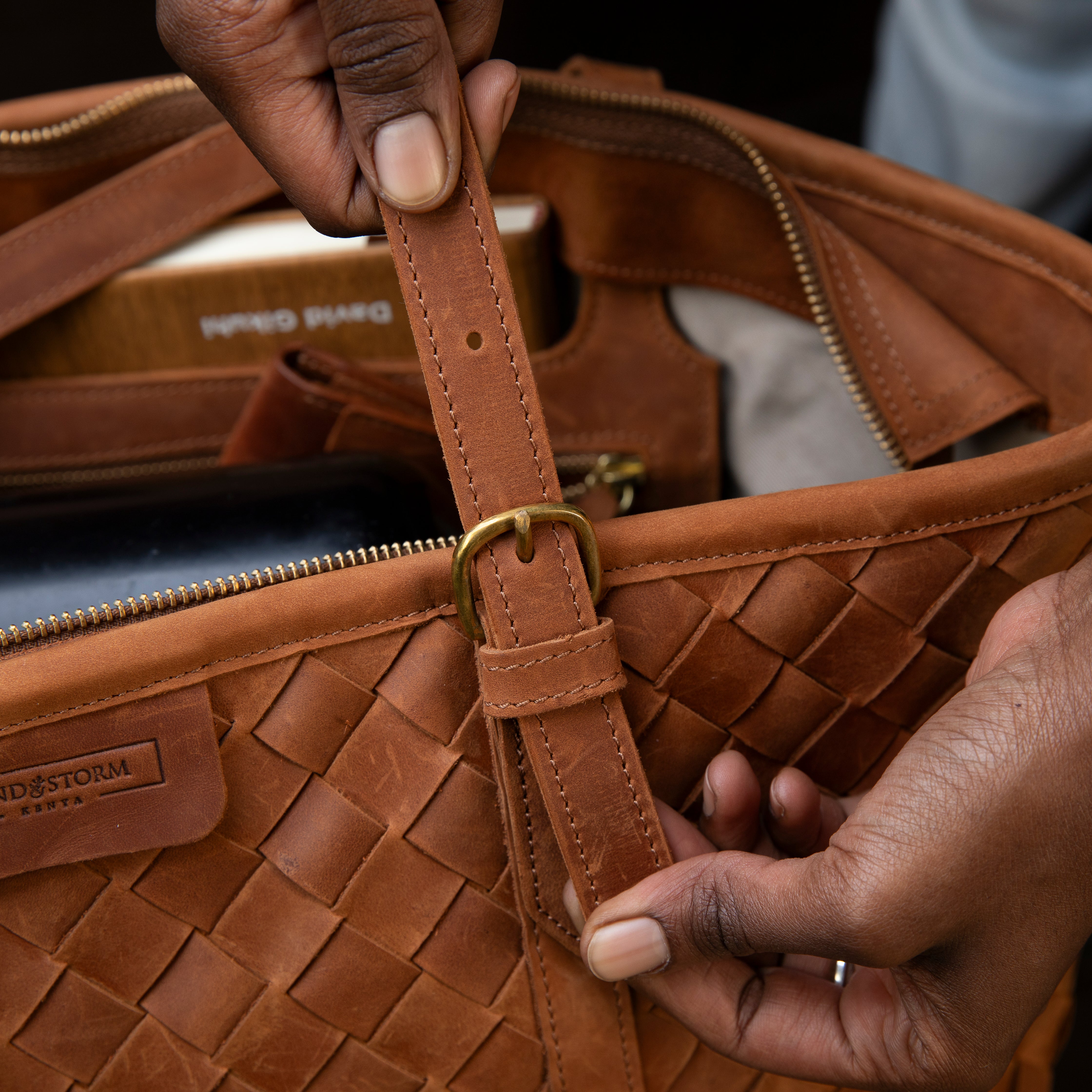 Pull-up Leather Woven Tote