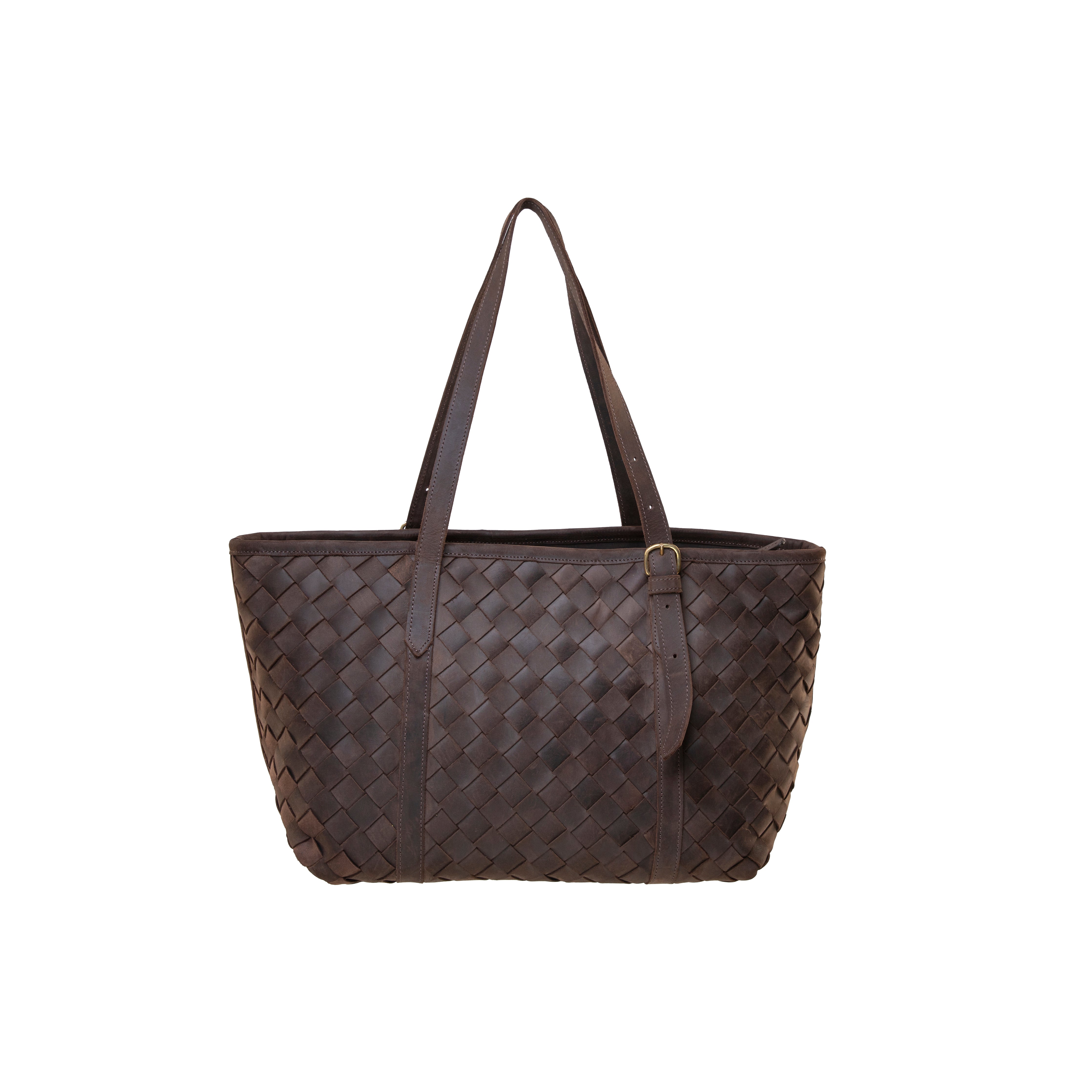 Pull-up Leather Woven Tote