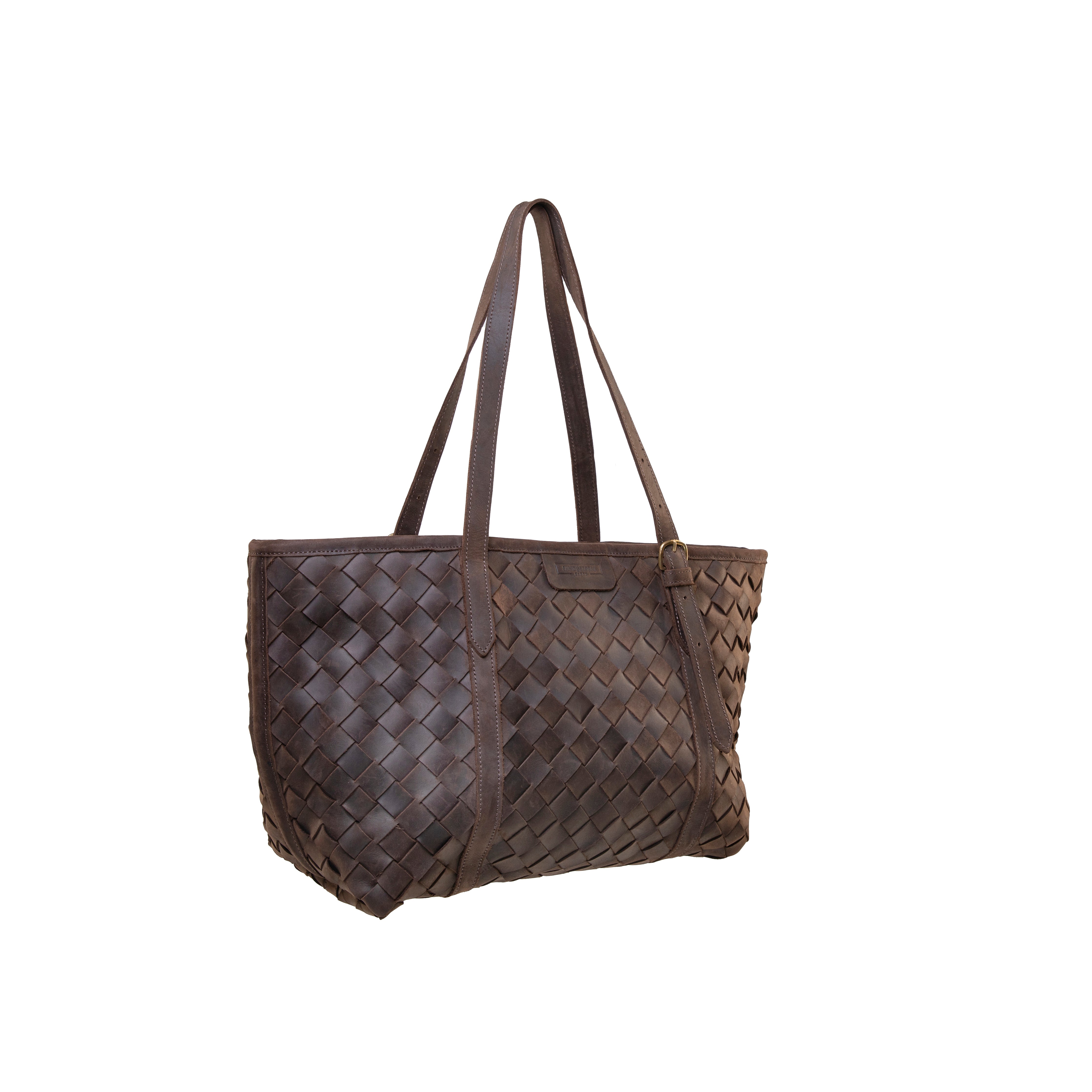 Pull-up Leather Woven Tote