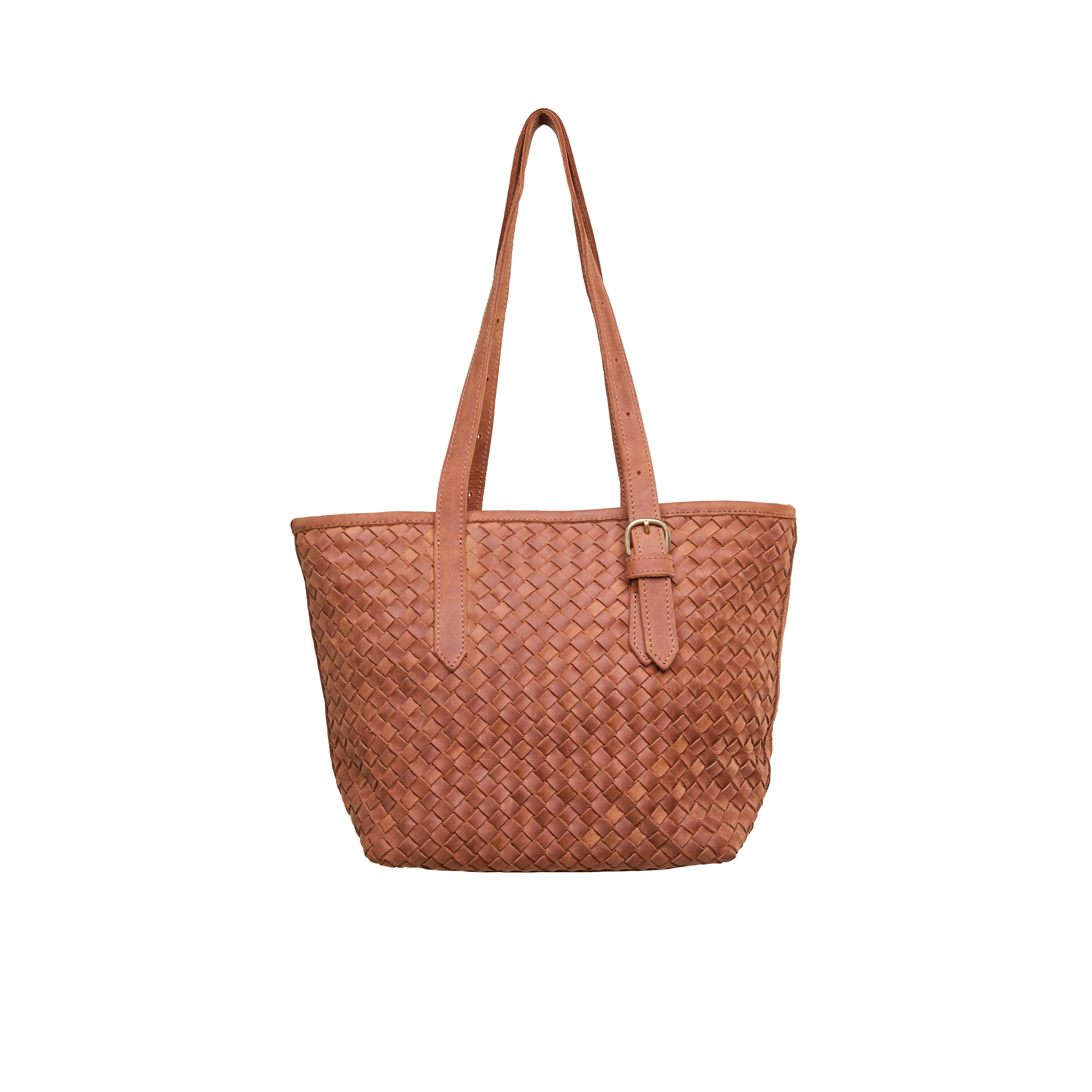 Pull-up Leather Woven Tote - Small