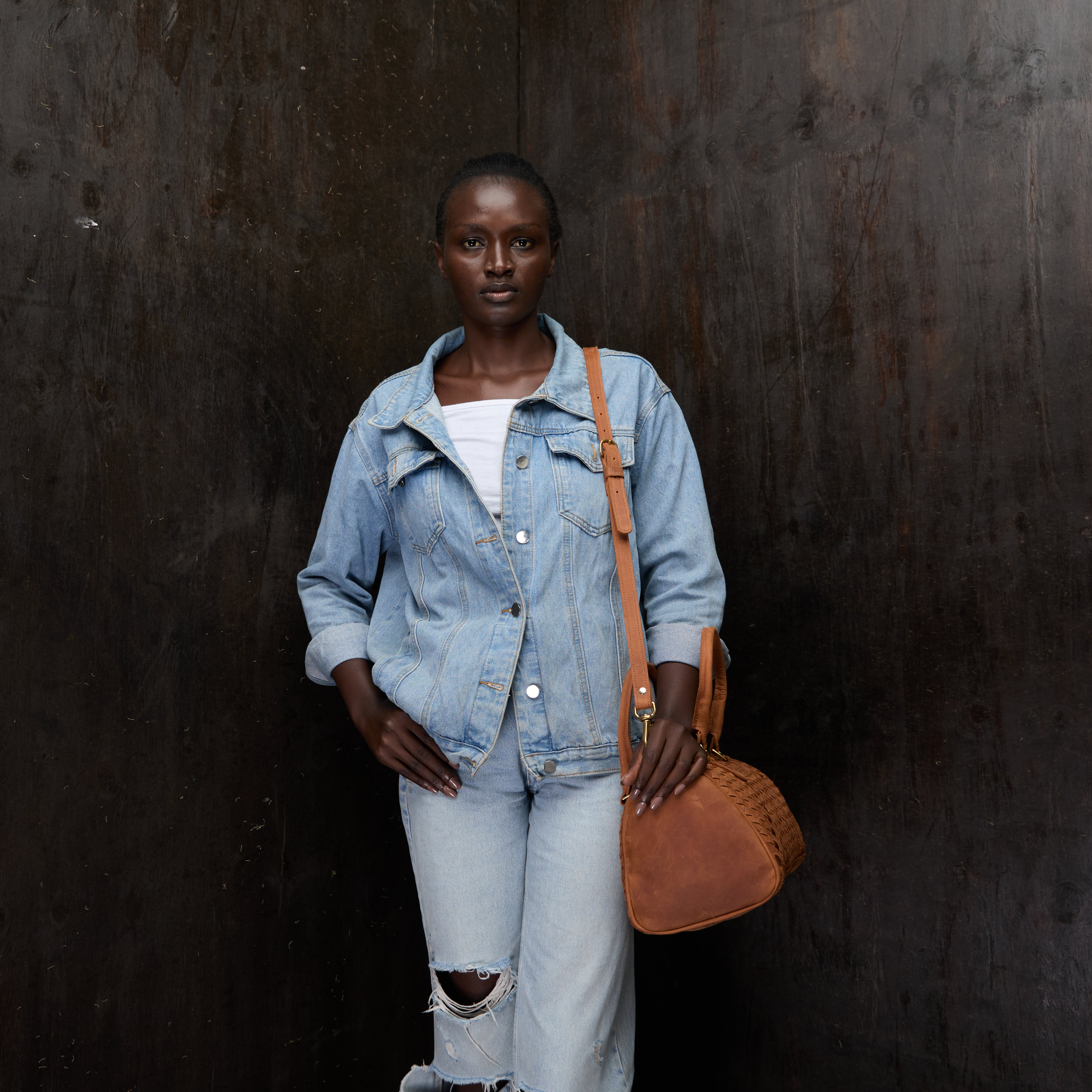 Pull-up Leather Virginia Bag Woven