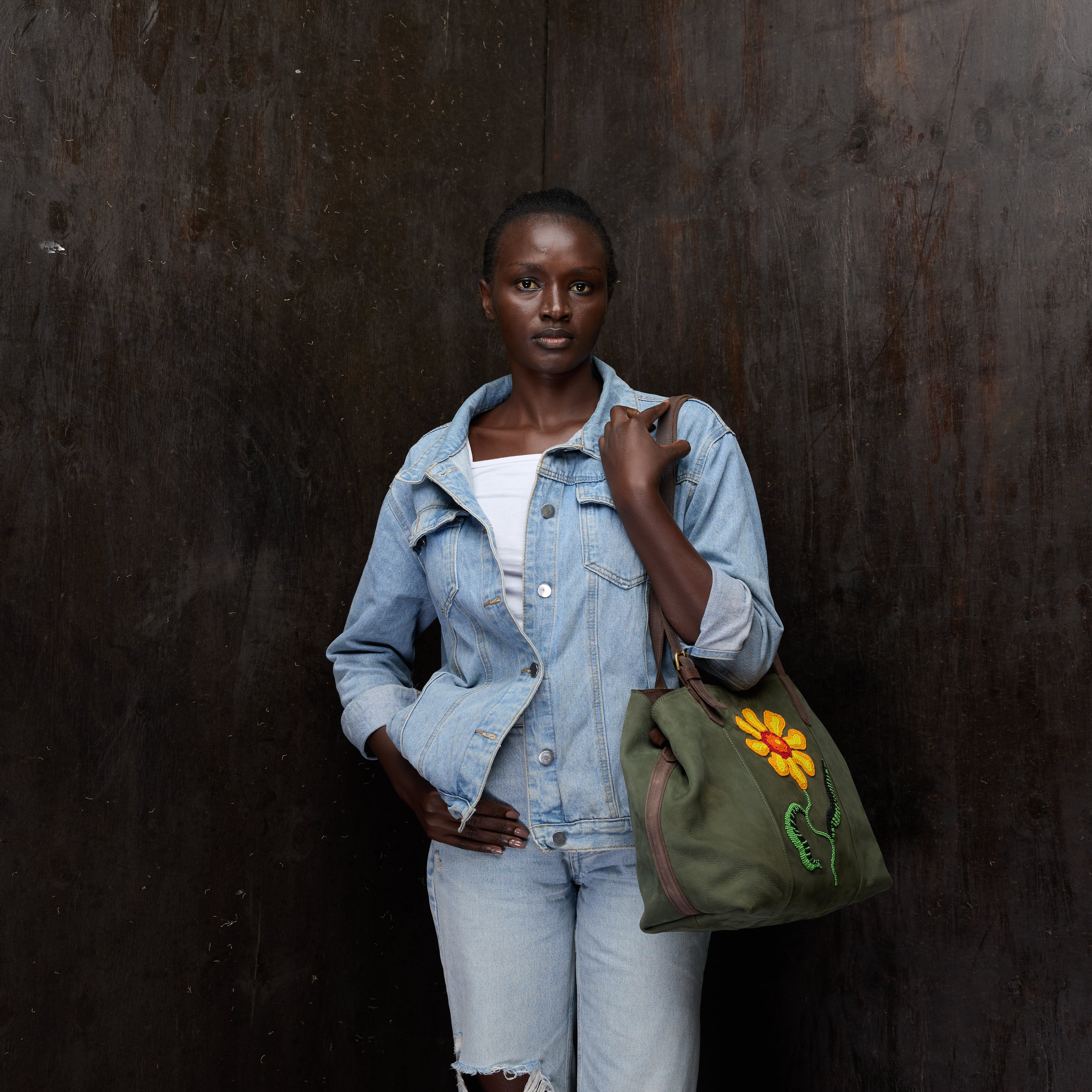 Suede Tote (Flower Beaded)