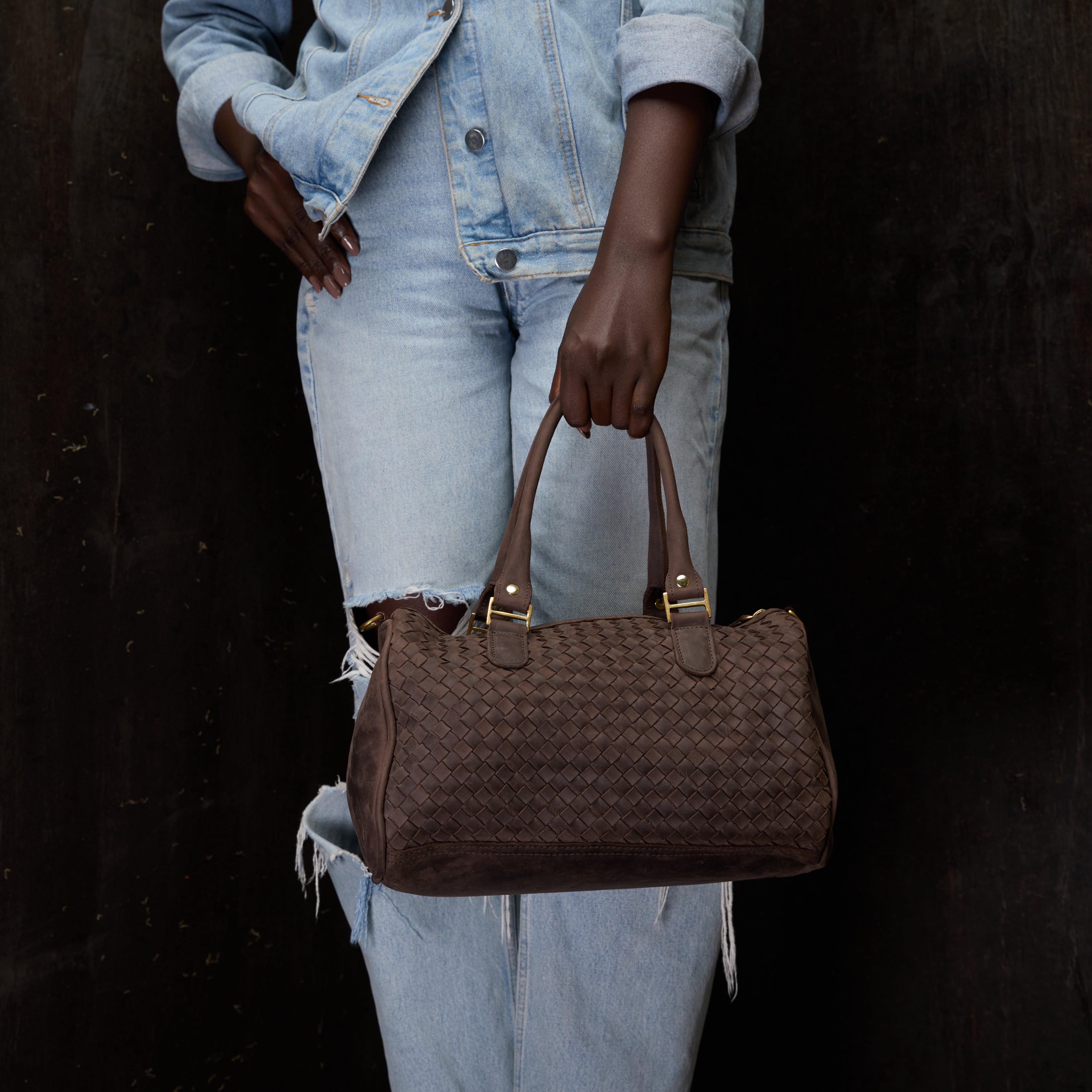 Pull-up Leather Virginia Bag Woven