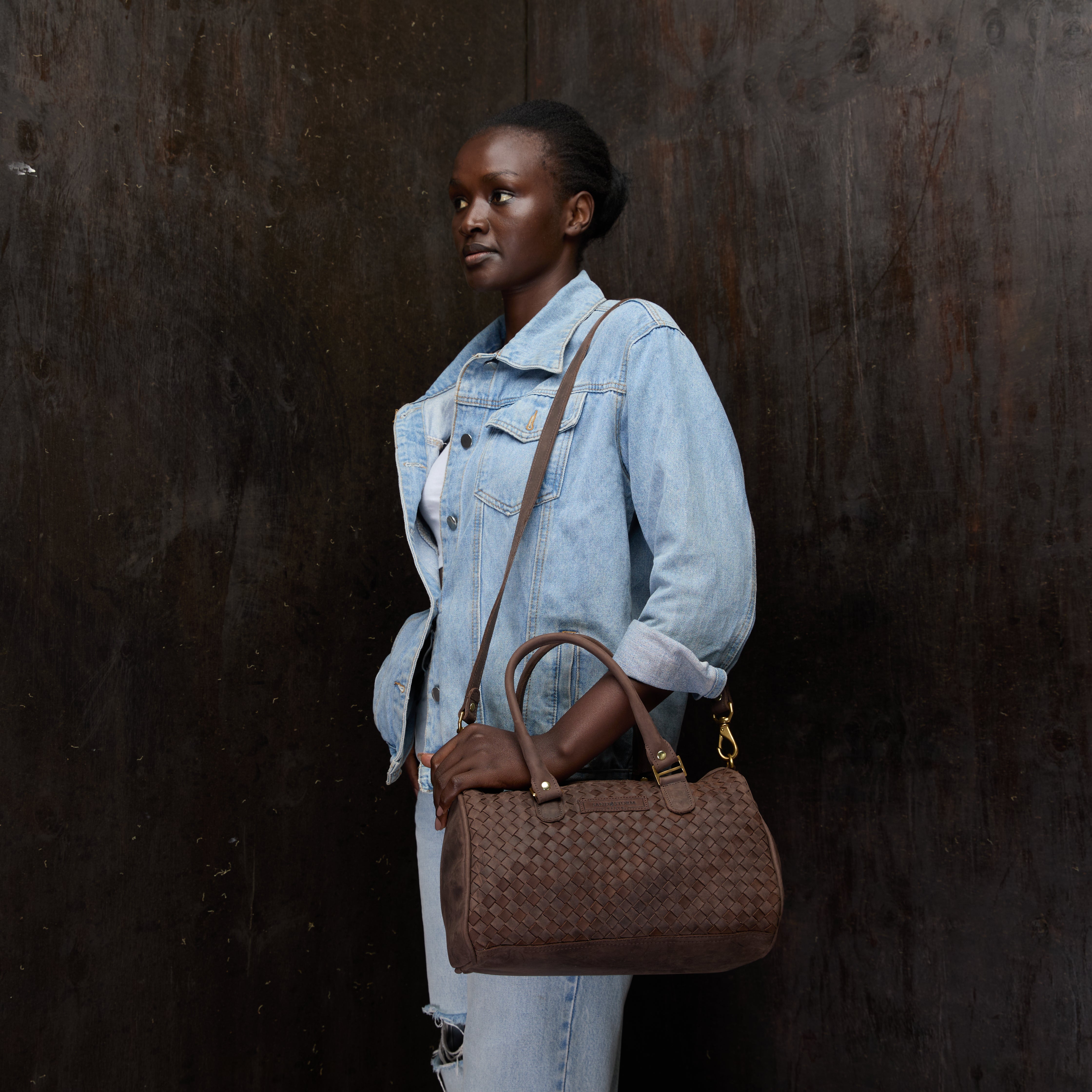 Pull-up Leather Virginia Bag Woven