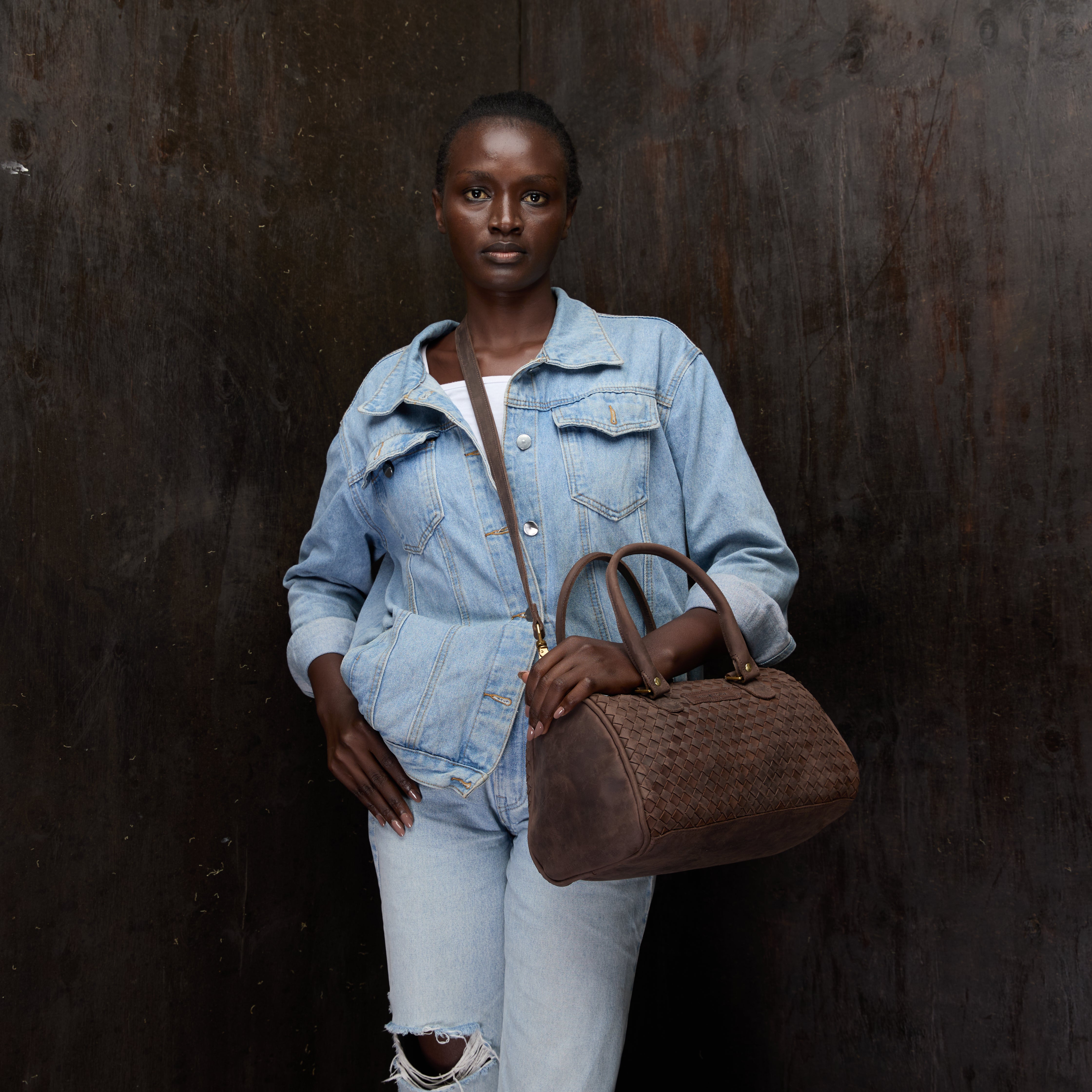 Pull-up Leather Virginia Bag Woven