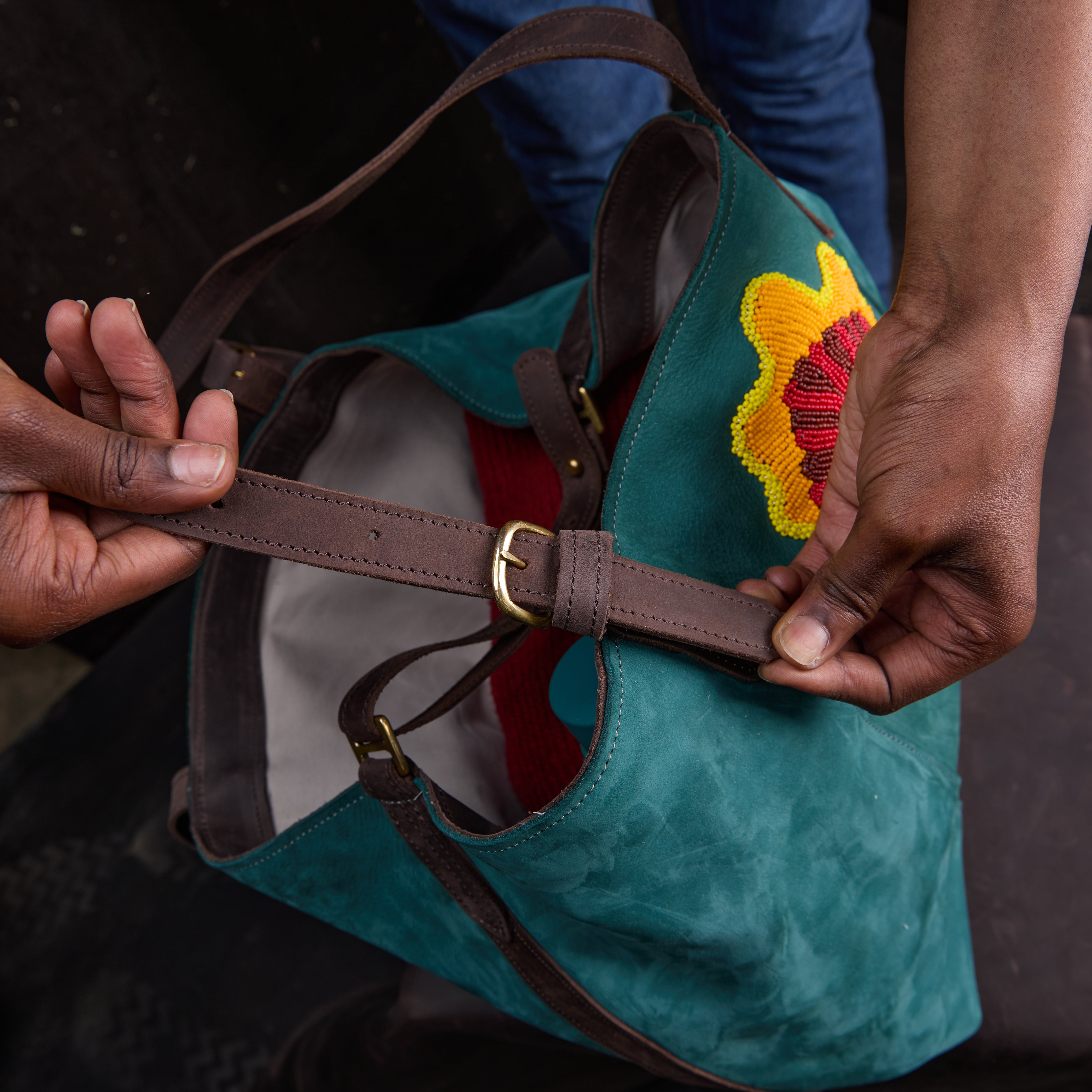 Suede Tote (Flower Beaded)