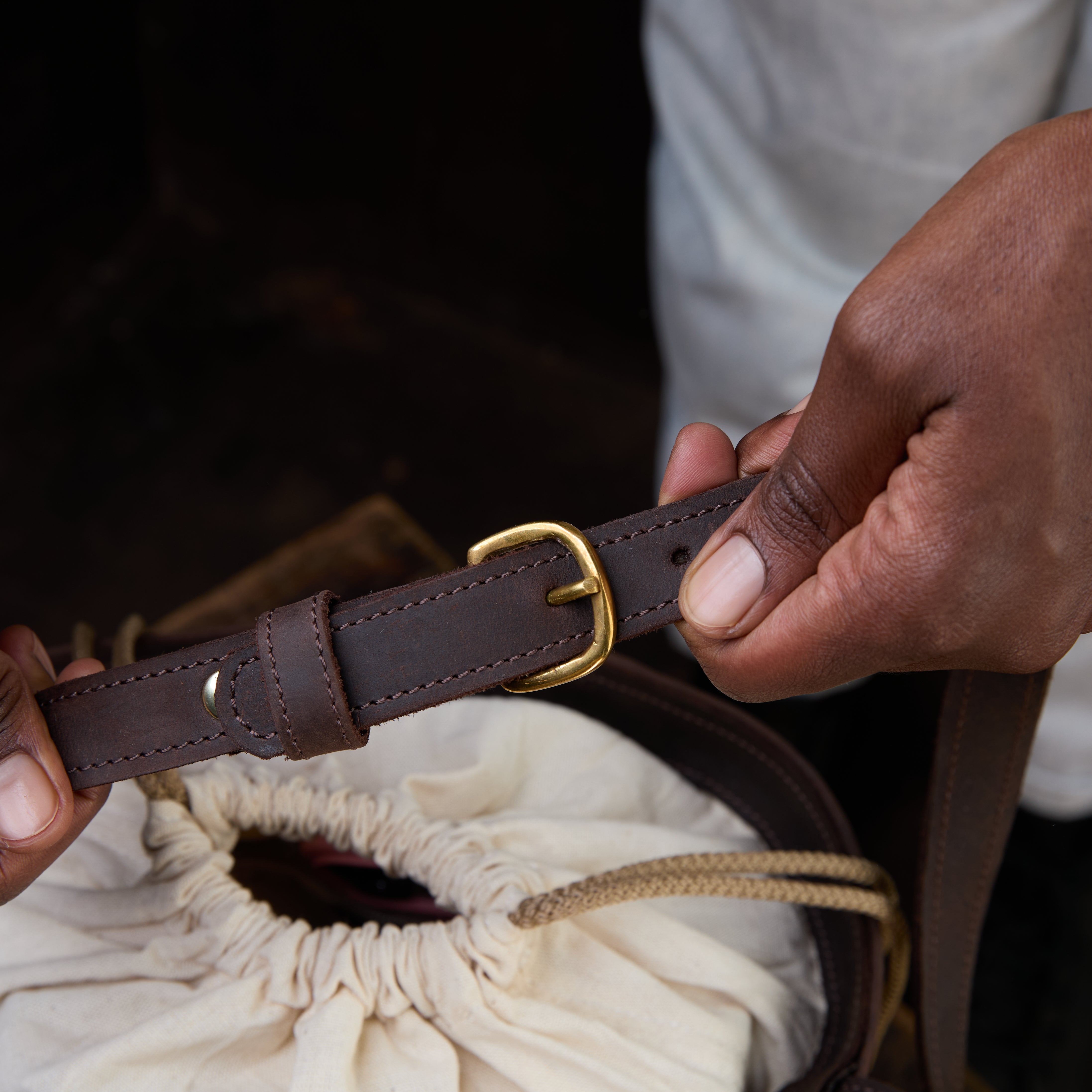 Pull-up Leather Bucket Patched Crochet Bag