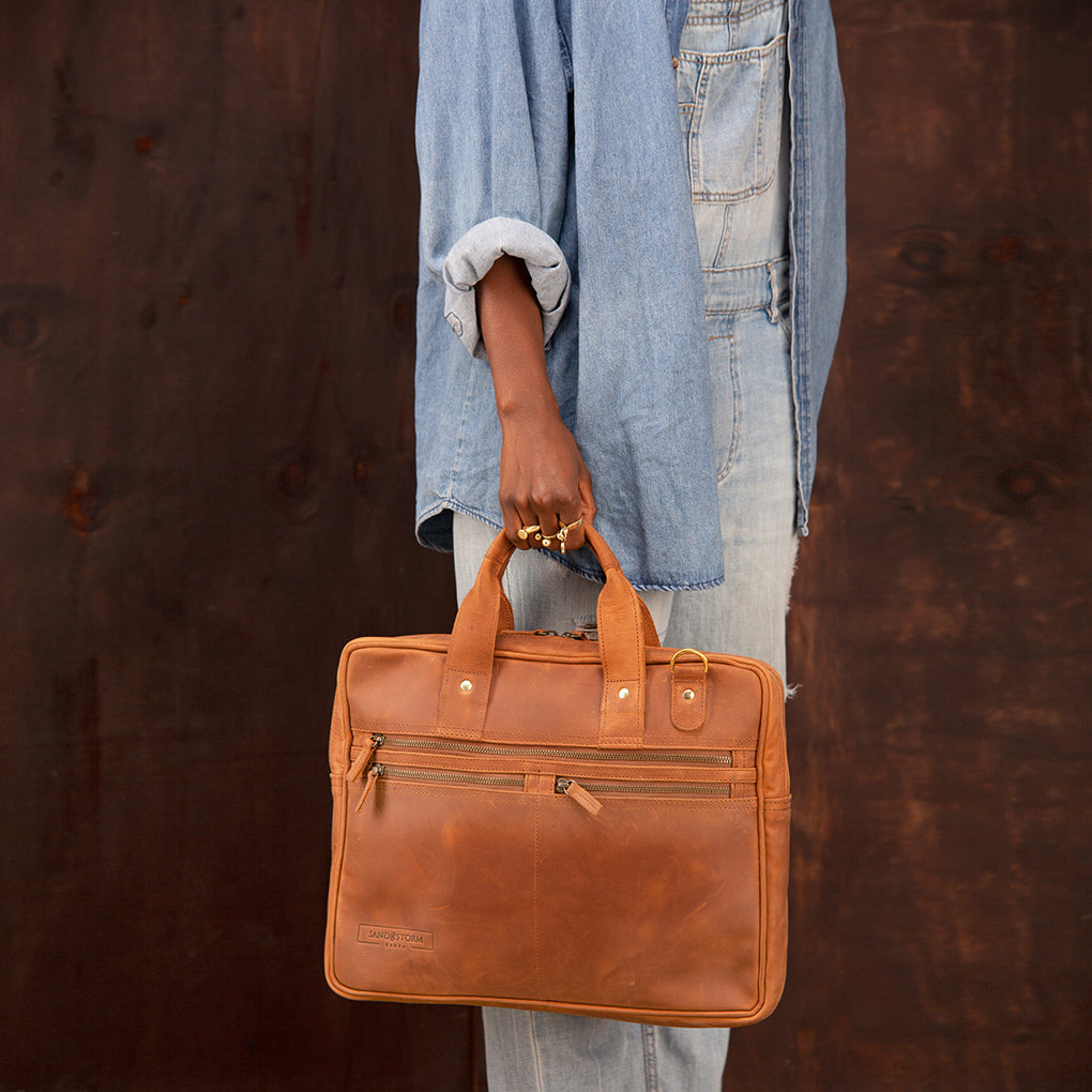 Pull-up Leather Sylvester Work Bag - Sandstorm Kenya (Intl)